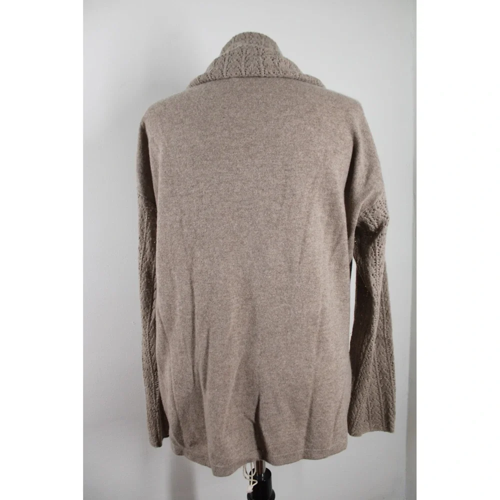 Garnet Hill L Taupe Brown Cashmere Cowl Neck Sweater Pointelle Knit 41698 - Picture 4 of 10